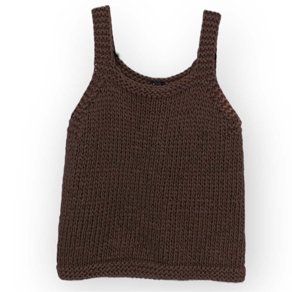 Peruvian Connection Brown Pima Cotton Open Knit Sleeveless Sweater size Small